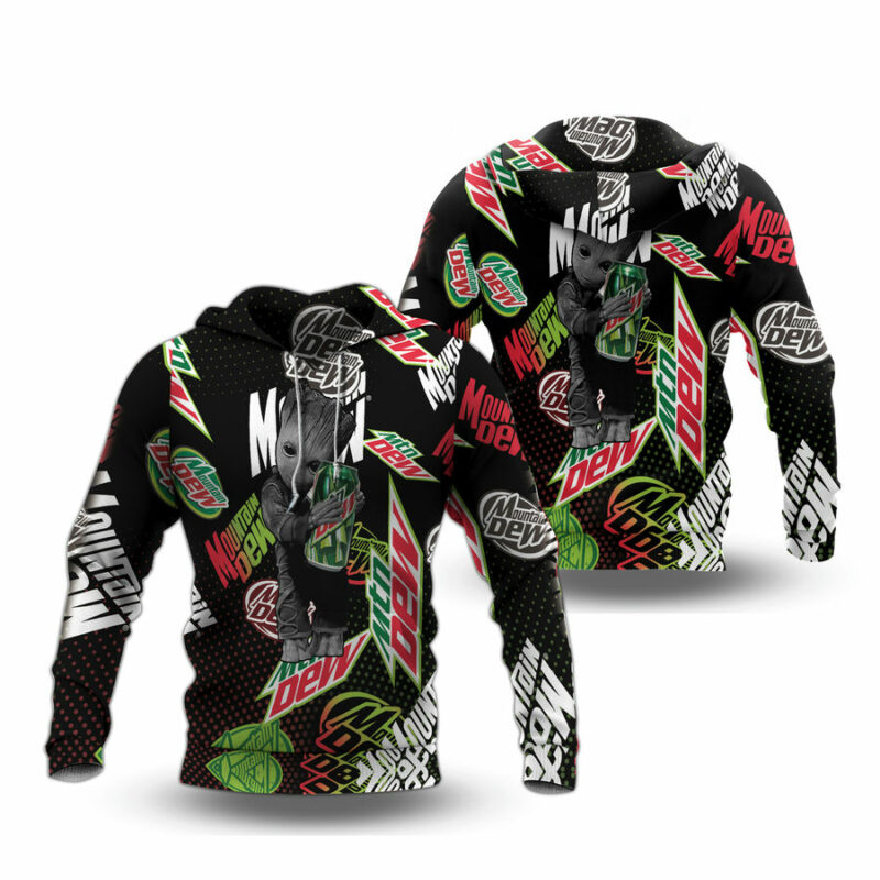 Baby Groot Mountain Dew Neon All Over Print Hoodie