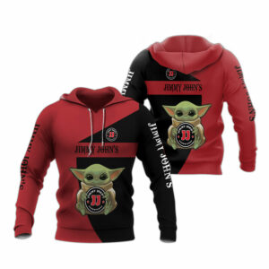 Baby yoda hold logo jimmy johns all over print hoodie