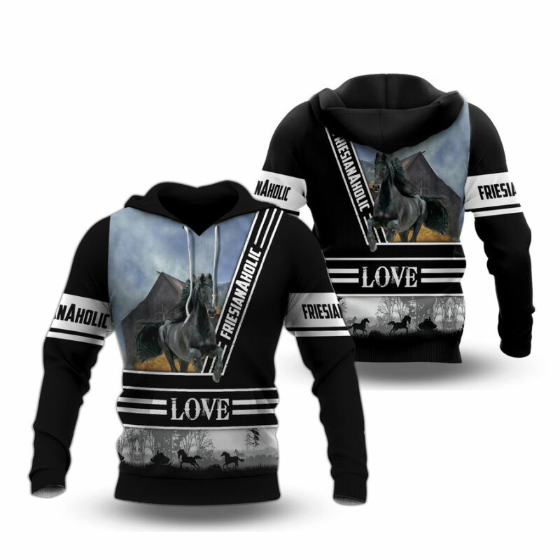 Beautiful Black Friesian Hometown Clothes All Over Print Hoodie