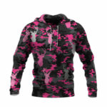 Deer hunting pink camo all over print hoodie front side