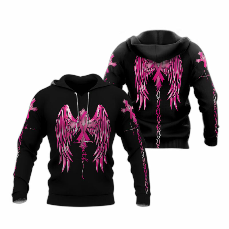 Faith Wings Cross Breast Cancer All Over Print Hoodie