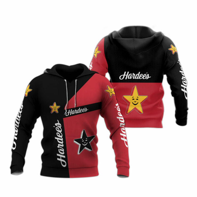 Hardees Logo Black And Red All Over Print Hoodie