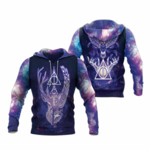 Harry potter deathly hallows deer and owl galaxy all over print hoodie
