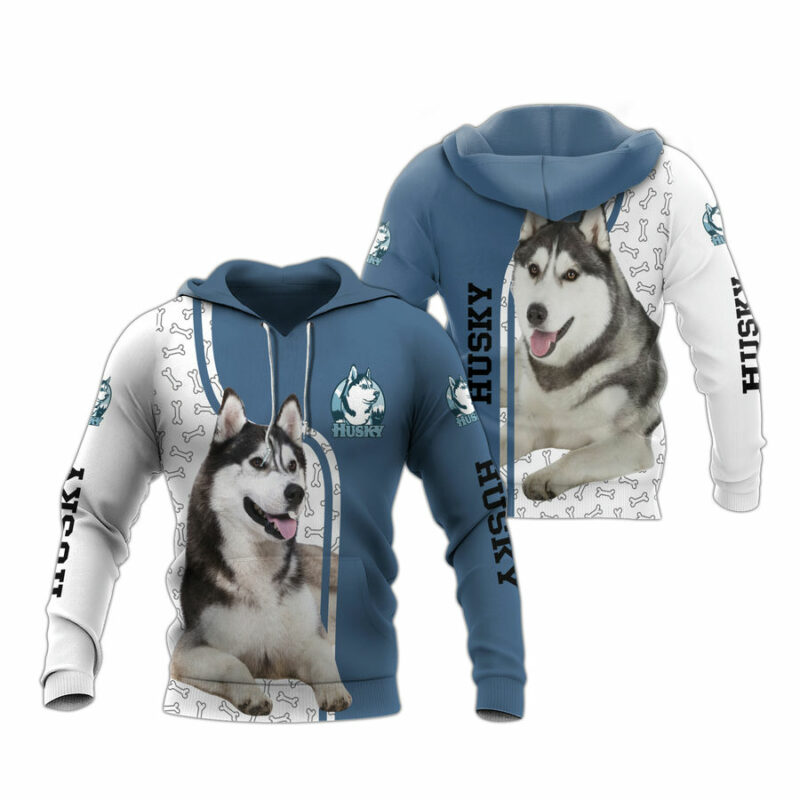 Husky Blue And White All Over Print Hoodie