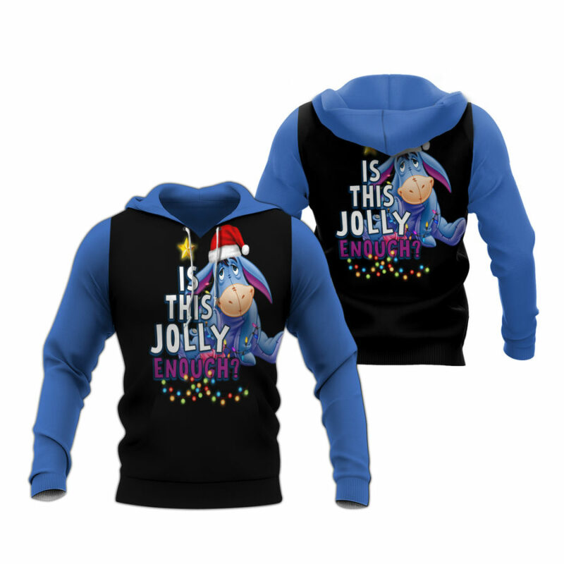 Is This Jolly Enough Blue Black Winnie The Pooh All Over Print Hoodie