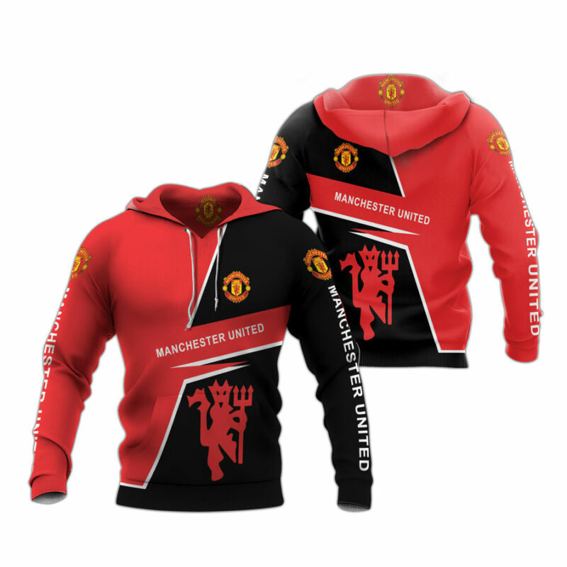 Manchester United Black Red White All Over Print Hoodie