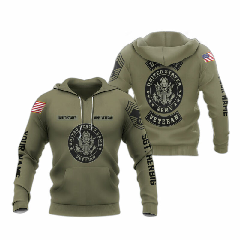 Personalized And Rank Us Army Symbol Veteran All Over Print Hoodie