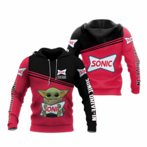 Personalized baby yoda hug logo sonic drivein all over print hoodie