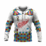 Personalized detroit red wings autism awareness all over print hoodie front side