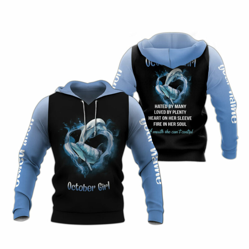 Personalized Dolphin Lover October Girl Birthday All Over Print Hoodie