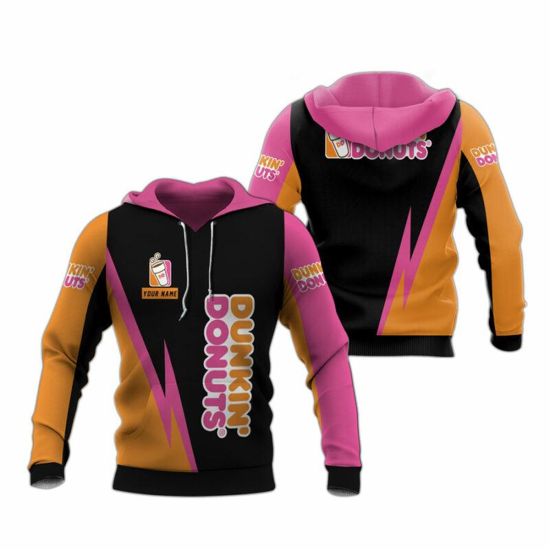 Personalized Dunkin Donuts Black Pink And Orange All Over Print Hoodie