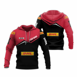 Personalized logo dhl black and red all over print hoodie