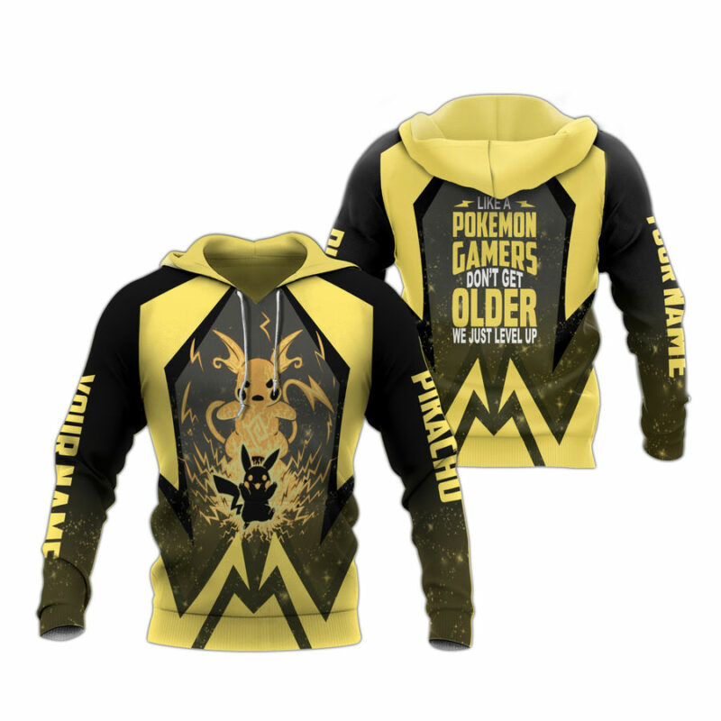 Personalized Pkm Pikachu Gamer Level Up Ha All Over Print Hoodie