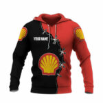 Personalized shell logo red and black all over print hoodie front side