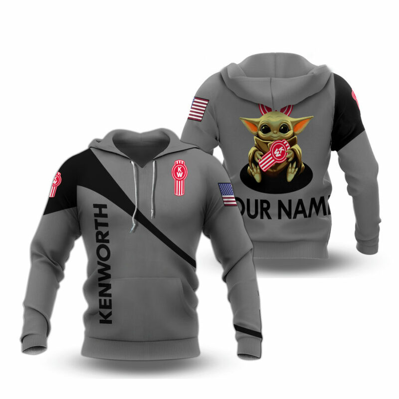 Personalized The Mandalorian Baby Yoda Holding Kenworth Pullover And Pered All Over Print Hoodie