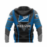 Personalized usps logo black and blue all over print hoodie back side