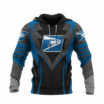 Personalized usps logo black and blue all over print hoodie front side