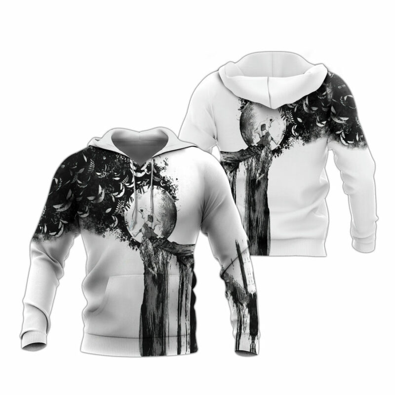 Pokemon Lovers Cubone And Gastly Black White Pattern All Over Print Hoodie