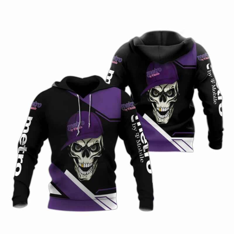 Skull With Hat Metro By Tmobile Logo All Over Print Hoodie