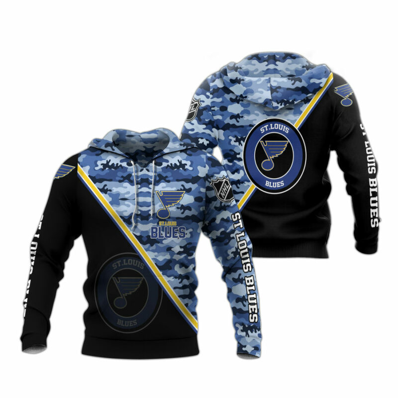St Louis Blues Camo Team All Over Print Hoodie