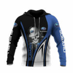 Subaru confidence in motion skull all over print hoodie front side