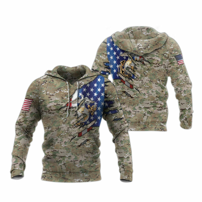 United States Marine Corps Camo American Flag All Over Print Hoodie