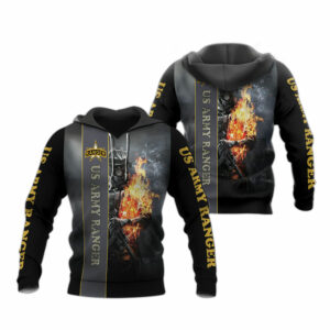 Us army ranger skull fire all over print hoodie