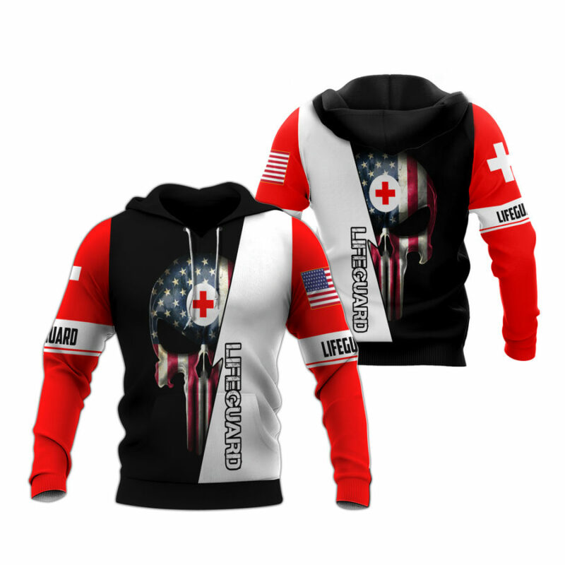 Us Lifeguard Skull Us Size All Over Print Hoodie