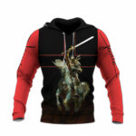 Veteran and horse the devil saw me with my head down black red all over print hoodie front side